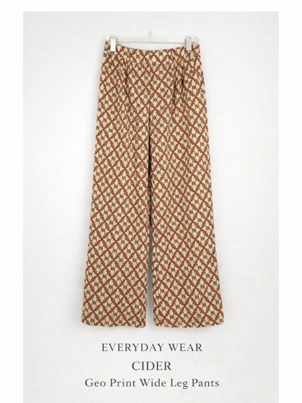 Cider Geo Print Wide Leg Pants Brown Cream High Rise Retro M Burlywood